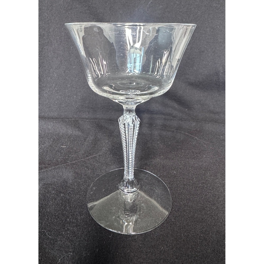 Vintage Clear Glass Cocktail Stemware Ornate Textured Tapered Stem‎ MCM